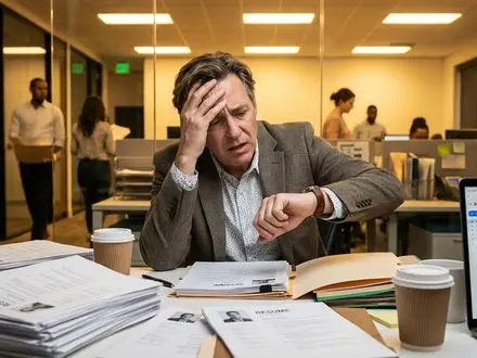 An empty office chair at a desk symbolizing the cost of an unfilled role versus a bad hire