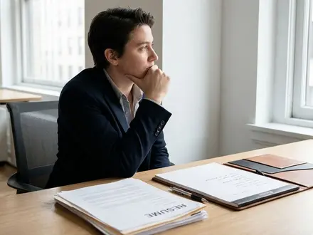 Manager reviewing candidate documents before making a hiring decision