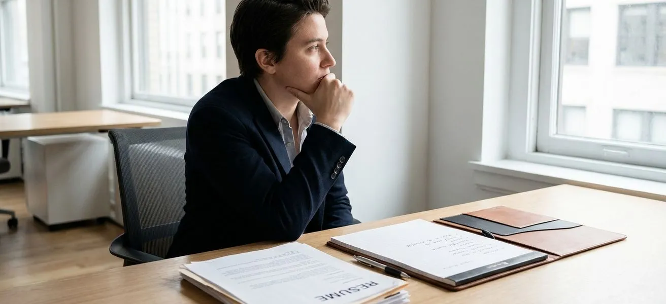 Manager reviewing candidate documents before making a hiring decision